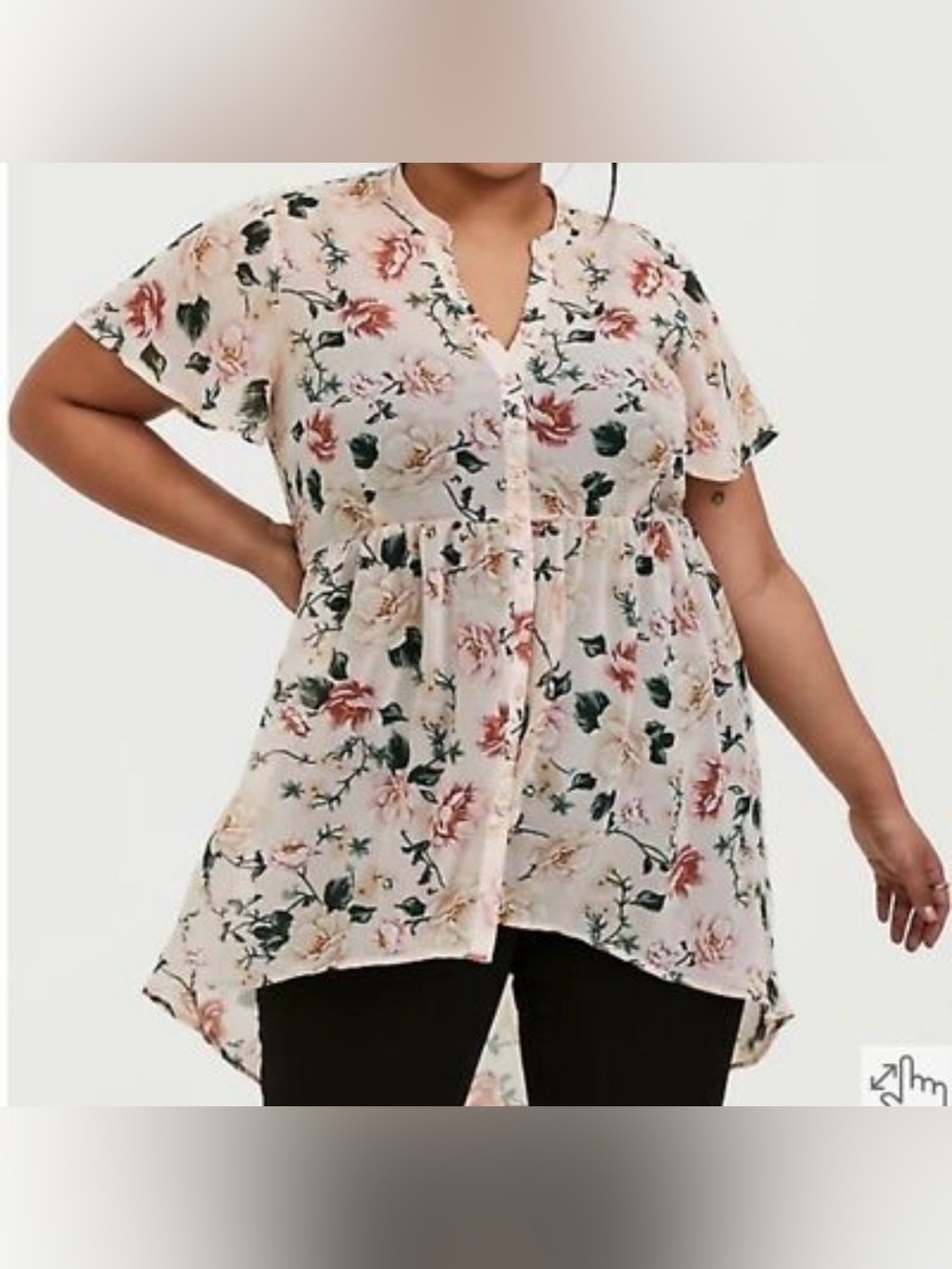 Torrid Lexie Chiffon Hi-Low Babydoll Tunic Top Peach Pink Floral Sz 4/4X Button